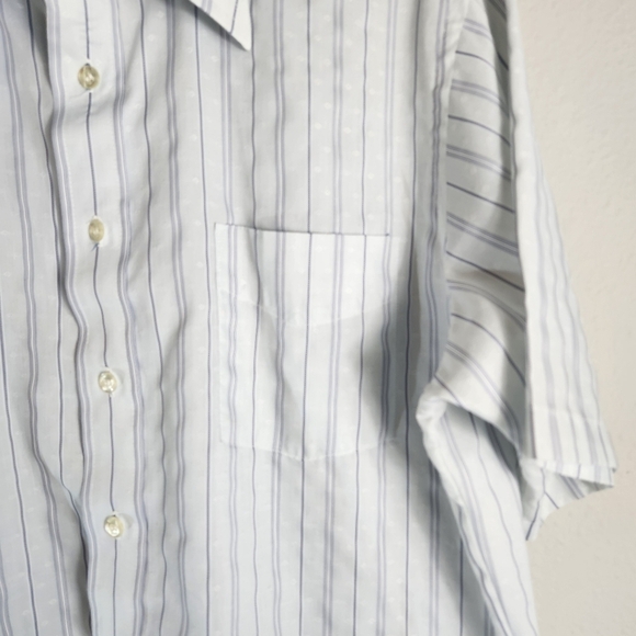 Vintage Mens 80s Single Needle Tailoring Pinstripe SS Point Collar Shirt-Size L - Picture 2 of 5